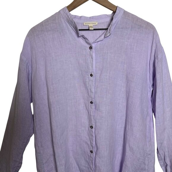 Eileen Fisher XS Handkerchief Organic Linen Shirt Wisteria Button Minimalist - Picture 4 of 11